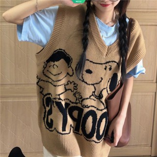 เสื้อแจ็กเก็ตกันหนาวลําลอง คอวี ผ้าถัก ทรงหลวม ลายการ์ตูน Snoopy น่ารัก สวมใส่สบาย แฟชั่นฤดูใบไม้ผลิ และฤดูใบไม้ร่วง สําหรับสตรี