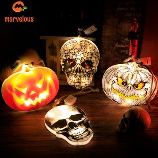 [Halloween Decor] โคมไฟ LED รูปฟักทอง กะโหลกปีศาจ ใช้แบตเตอรี่ สําหรับแขวนตกแต่งปาร์ตี้ฮาโลวีน