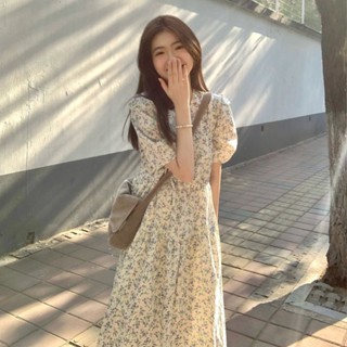 NZN ชุดเดรสแขนสั้น ลายดอกไม้ สีม่วง สไตล์เกาหลี สําหรับผู้หญิง