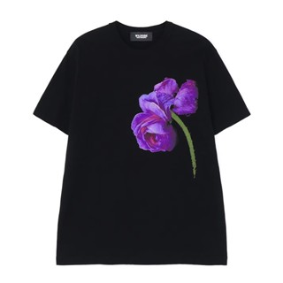 Wildside yohji yohji yamamoto เสื้อยืดคอกลม แขนสั้น พิมพ์ลายดอกกุหลาบ ทรงหลวม สําหรับคู่รัก