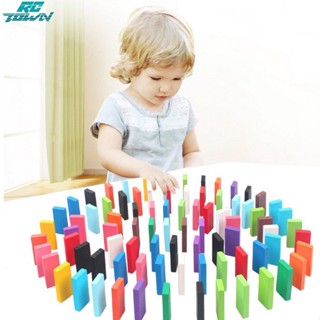 Rctown ชุดตัวต่อโดมิโน่ไม้ 12 สี สําหรับเด็ก 120 ชิ้น ต่อชุด