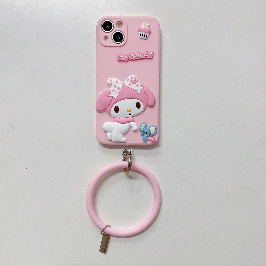 ปลอกสําหรับ iPhone 17 Air 16e 15 14 Pro Max 13 12 mini 6S 7 8 Plus 11 Pro XR XS SE 2020 สีชมพูสเตอริโอ Melody + สร้อยข้อมือซิลิโคนเคสโทรศัพท์ - รูปที่ 4