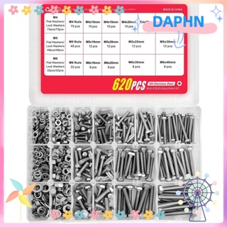 Daphs แหวนรอง และน็อต แบบแบน M4 M5 M6 620 ชิ้น|ชุดน็อต และสลักเกลียว สเตนเลส 304 3 แบบ 13 ขนาด สําหรับงานหนัก|อุตสาหกรรม