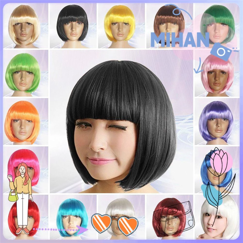 มิฮัน ขายร้อนบ๊อบวิกผมสั้นฮาโลวีนใยสังเคราะห์พรรค14สีเครื่องแต่งกายตรง/หลากสี