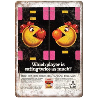 นางสาว. ป้ายโลหะ Atari Video Game Ad Reproduction สําหรับเล่นเกม Pac-Man