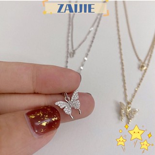 Zaijie24 สร้อยคอโชคเกอร์ จี้ผีเสื้อ แวววาว สวยหรู ของขวัญสําหรับผู้หญิง