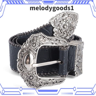 Melodygoods1 เข็มขัดคาดเอว หนัง PU สไตล์โบฮีเมียน ตะวันตก ย้อนยุค หัวเข็มขัดกว้าง วินเทจ สําหรับผู้หญิง