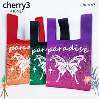 Cherry3 กระเป๋าถือ ผ้าถัก ความจุสูง ลายผีเสื้อ ตัวอักษร ใช้ซ้ําได้ สําหรับนักเรียน