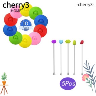 Cherry3 ฝาครอบแก้ว ซิลิโคน กันฝุ่น เส้นผ่าศูนย์กลาง 3.94 นิ้ว พร้อมแท่งผสม 5 ชิ้น และที่วางช้อน 10 แพ็ก