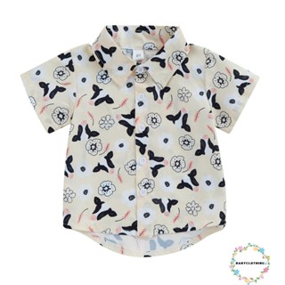 Babyclothes-เสื้อเชิ้ต แขนสั้น คอปก กระดุมปิด พิมพ์ลายวัว ฤดูร้อน สําหรับเด็กผู้ชาย ลําลอง ทุกวัน