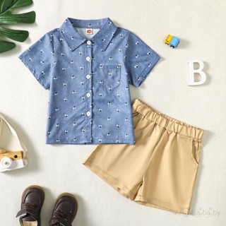 Hian-toddler ชุดเสื้อแขนสั้น คอปก และกางเกงขาสั้น สีพื้น สําหรับเด็กผู้ชาย