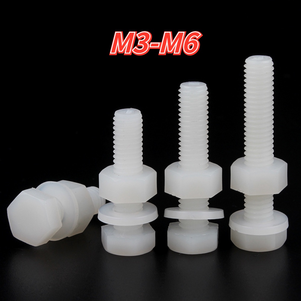 [XNY] ชุดน็อตสกรูพลาสติก ไนล่อน หกเหลี่ยม สีขาว M3-M6