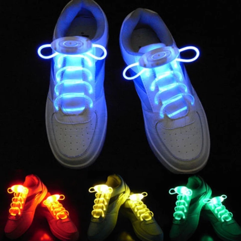 เชือกผูกรองเท้าเรืองแสง LED พร้อมแบตเตอรี่ รูปไข่ หลากสี ปรับได้ 3 โหมด สําหรับเต้นรํา วิ่ง เล่นกีฬา ปาร์ตี้ ขี้เกียจ 1 คู่