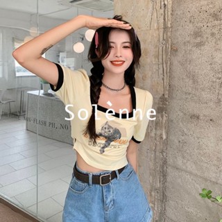 Solenne  เสื้อครอป เสื้อยืดผู้หญิง ครอป baby tee สาวเรโทร 2023 NEW Style ทันสมัย Korean Style สบาย คุณภาพสูง A29J1AO 36Z230909