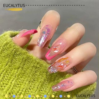 EUTUS เล็บปลอม DIY สีชมพู สไตล์ฝรั่งเศส 24 ชิ้น