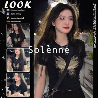 Solenne  เสื้อครอป เสื้อยืดผู้หญิง ครอป baby tee สาวเรโทร 2023 NEW Style สไตล์เกาหลี ins Trendy พิเศษ A99J2Z2 36Z230909