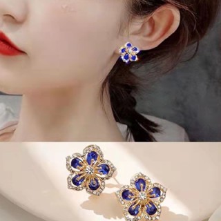 Retro Elegant Flower Cubic Zirconia Ear Stud Earrings Women Wedding Jewelry