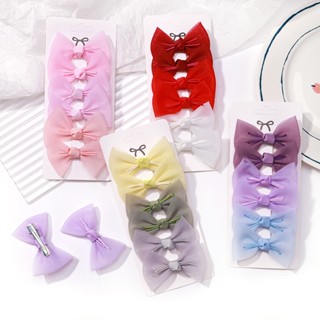 กิ๊บติดผม ผ้าลูกไม้ สีพื้น ประดับโบว์ สําหรับเด็กผู้หญิง จํานวน 6 ชิ้น ต่อชุด