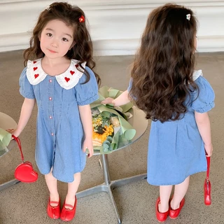PRINCESS KESLI ชุดเดรสยีนส์เด็ก ชุดเดรสยีนส์สาวเกาหลีฤดูร้อน 1-11ปี
