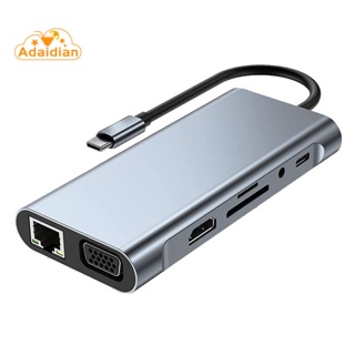 ฮับ USB C 11 in 1 พร้อม 4K HDMI เข้ากันได้กับ VGA USB 3.0 พอร์ต Type C PD RJ45 อีเธอร์เน็ต 1 ชิ้น