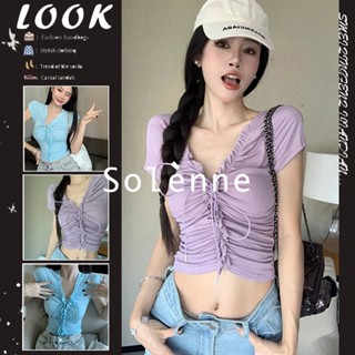 Solenne  เสื้อครอป เสื้อยืดผู้หญิง ครอป baby tee สาวเรโทร 2023 NEW Style สวย ทันสมัย คุณภาพสูง High quality A99J33L 36Z230909