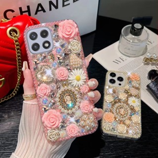 เคสโทรศัพท์มือถือ ลายเสือดาว ดอกกุหลาบ 3D ประดับพลอยเทียม แวววาว หรูหรา สําหรับ Samsung A14 5G A22 5G A14 A34 A54 4G A73 5G A53 A33 A23 A52 A72 5G