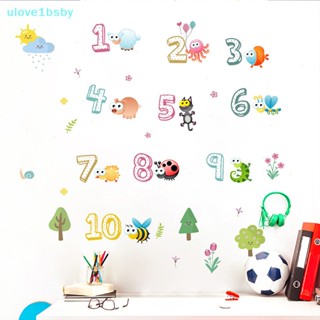 Ulove1bsby สติกเกอร์ติดผนัง ลายสัตว์น่ารัก พร้อมตัวเลขอาหรับ สําหรับห้องเรียนอนุบาล