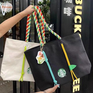 Pewany Starbucks กระเป๋าช้อปปิ้ง ผ้าแคนวาส จุของได้เยอะ ลายตัวอักษร สไตล์เกาหลี สร้างสรรค์ สําหรับนักเรียน