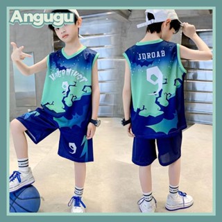 Angugu ใหม่ เสื้อยืดลําลอง แขนสั้น กางเกงขาสั้น ลายแซนโด้ คุณภาพสูง สไตล์เกาหลี สําหรับเด็กผู้ชาย อายุ 3 -14 ปี 2023 2 ชิ้น