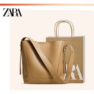 Zara กระเป๋าถือ กระเป๋าสะพายไหล่ ทรงบักเก็ต ความจุขนาดใหญ่ สีพื้น สไตล์เกาหลี คุณภาพสูง สําหรับสตรี 2023