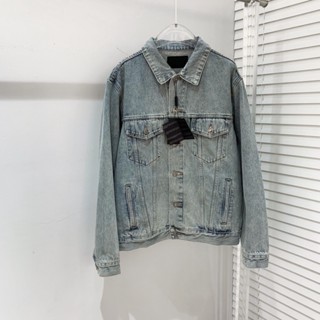 YA2P P-RADA 2023 fashion classic triangle logo embroidered logo washed old loose all-match denim coat