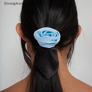 Strongaromatic Sa Scrunchies ยางรัดผม แบบยืดหยุ่น ลายดอกกุหลาบ สไตล์เกาหลี โรแมนติก ของขวัญแฟชั่น สําหรับผู้หญิง