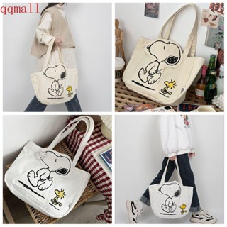 Qqmall กระเป๋าช้อปปิ้ง ผ้าแคนวาส พิมพ์ลายการ์ตูน Snoopy ความจุขนาดใหญ่ แบบพกพา