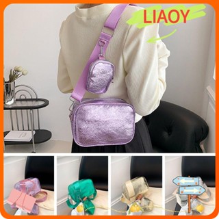 Liaoy กระเป๋าสะพายไหล่ สะพายข้าง ทรงสี่เหลี่ยม ประดับเลื่อม สีม่วง ปรับได้ สีพื้น สําหรับผู้หญิง