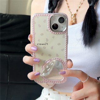 เคสโทรศัพท์มือถือ ซิลิโคน ลายดอกไม้ พร้อมกระจก สไตล์เกาหลี สําหรับ Apple Iphone 14 11 12 13 pro max 13ProMax 11 12ProMax 14Pro