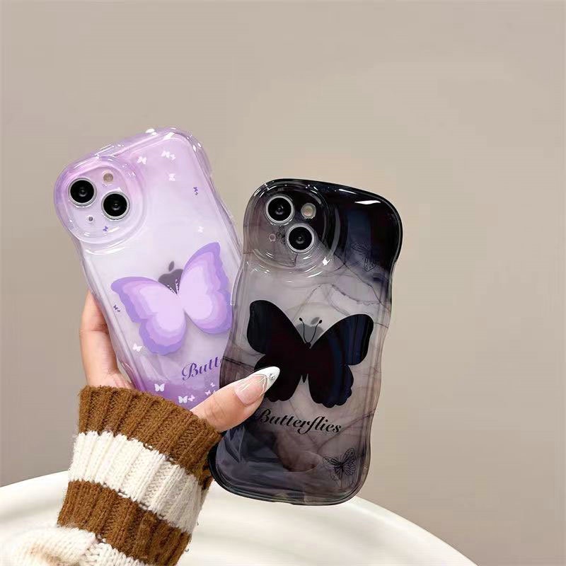 BLD| เคส สำหรับ Vivo Y03 Y18 Y19S Y28 Y28S Y38 Y78 Y100 Y200 V5 V5s V5 Lite V9 V15 V17 Pro V19 V20 V21E V23 V23E V25 V25E V27 V27E V29 V40 Lite V29E V30 V30E V40 Pro การย้อมสีรัศมีนุ่มสีดำม่วง เคสโทรศัพท์ขอบหยักผีเสื้อเคสโทรศัพท์ขอบหยักผีเสื้อ - รูปที่ 4