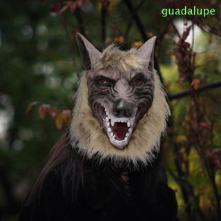 Guadalupe หน้ากากหัวหมาป่า ยาง น่ากลัว เครื่องแต่งกายหมาป่าฮาโลวีน บ้านผี พร็อพตกแต่งบ้าน เสมือนจริง ตุ๊กตาหมาป่า สวมหน้ากาก