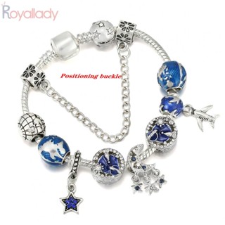 #ROYALLADY#Crystal สร้อยข้อมือ ประดับลูกปัด จี้รูปหัวใจ ชุบเงิน สไตล์โบราณ เครื่องประดับ สําหรับผู้หญิง