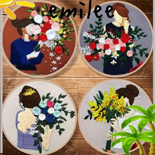 Emilee ชุดปักครอสสติตช์ ปักครอสสติตช์ สําหรับผู้เริ่มต้น DIY งานฝีมือ เด็กผู้หญิง งานฝีมือ ริบบิ้น ภาพวาด