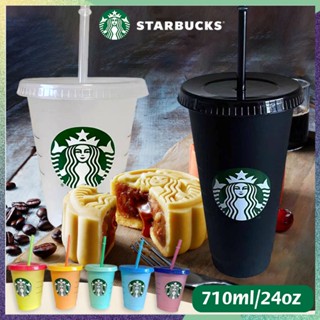 Starbucks ขวดน้ําเย็นใส พร้อมฝาปิด และหลอด ไร้ BPA ใช้ซ้ําได้