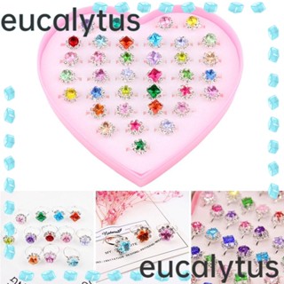 Eucalytus1 แหวนเพชรน้ํา ปรับขนาดได้ เครื่องประดับแฟชั่น สําหรับเด็ก 36 ชิ้น