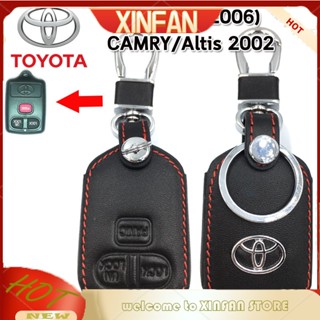 Xinfan เคสกุญแจรีโมทรถยนต์ หนังวัวแท้ กันกระแทก สีดํา ด้ายแดง สําหรับ Toyota Vios