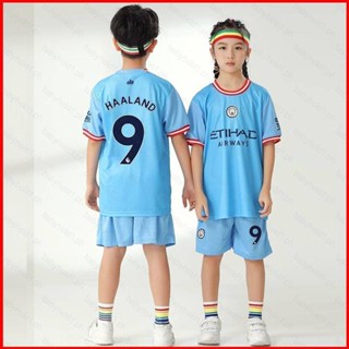 เสื้อกีฬาแขนสั้น ลายทีมชาติฟุตบอล Manchester City Jersey Home Haaland 22 23 ชุดเหย้า สําหรับเด็ก