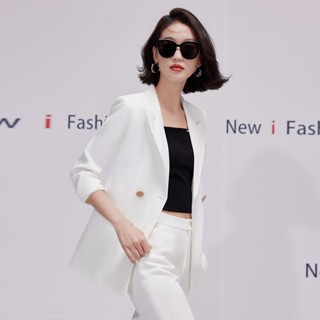 เสื้อสูทแจ็กเก็ตสูท แบบเป็นทางการ สีขาว แฟชั่นฤดูใบไม้ผลิ สําหรับผู้หญิง 2023