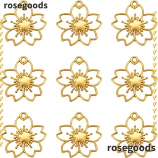 Rosegoods1 จี้ดอกไม้ แบบกลวง โลหะผสม สีทอง สําหรับทํางานฝีมือ แฮนด์เมด DIY