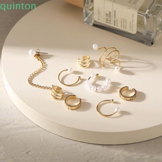 Quinton ต่างหูแบบหนีบ ประดับพู่ สีทอง แฟชั่นสําหรับผู้หญิง 8 ชิ้น
