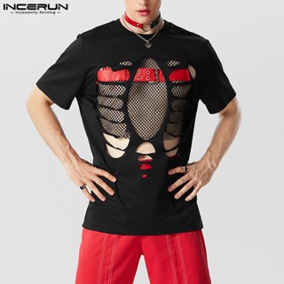 Incerun เสื้อยืด คอกลม แขนสั้น ลายโครงกระดูก สไตล์วินเทจ สําหรับผู้ชาย