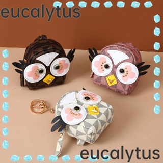 Eucalytus1 กระเป๋าสตางค์ กระเป๋าใส่เหรียญ หนัง Pu ลายการ์ตูนนกฮูก ขนาดเล็ก