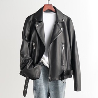 [Autumn new] station sheep leather leather leather womens motorcycle suit collar jacket jacket short 2023 autumn and winter New UD9H