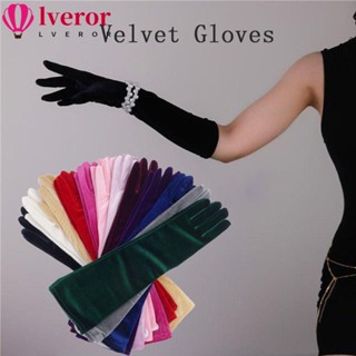 Lveror ถุงมือยาว ผ้ากํามะหยี่ สีดํา ขาว ไวน์แดง 45 ซม. สไตล์พังก์ เรโทร สําหรับปาร์ตี้ฮาโลวีน